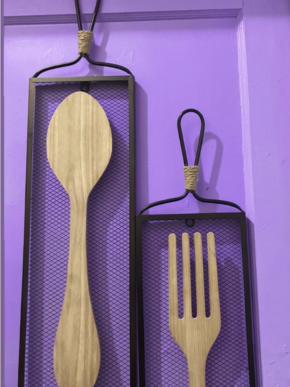 Set of 2 Large Fork & Spoon Wall Art - Natural Wood 3D sculpture kitchen decor